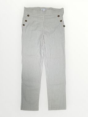 Linda Matthews Linen Blend Striped White/Tan Pull-on Pants Button Accents Medium